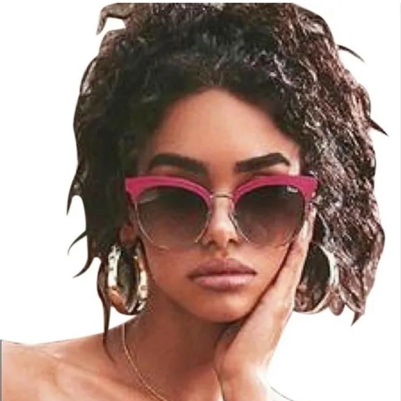 Quay RX Friendly Sunglasses Red Frames Brown Lens Semi Cat Eye Gold Trim NWT - Picture 6 of 11